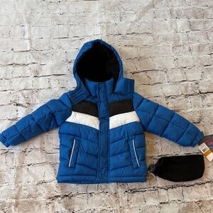 New! CB Sports Boys Kids Blue and Black Hooded Puffer Jacket with Hat Size: 3T